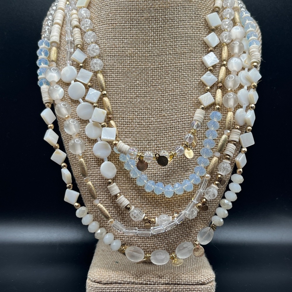 INC International Concepts Multi-Strand Shell Mixed Materials Necklace Boho 19"